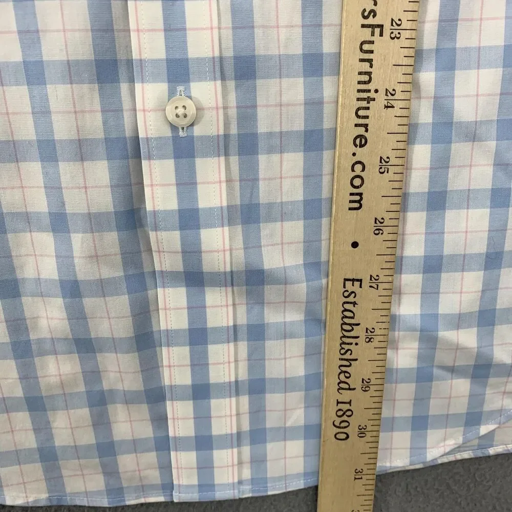 J.Crew Dress Shirt Mens 16.5 34/35 Blue Plaid Thompson Flex Wrinkle Free Stretch